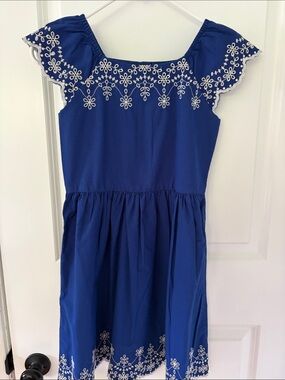Gymboree Royal Blue Embroidered Flutter-Sleeve Dress sz 12
